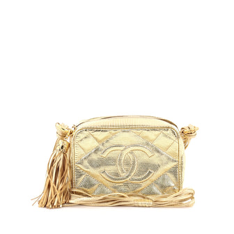 Chanel Vintage Diamond CC Camera Bag Quilted Lizard Small