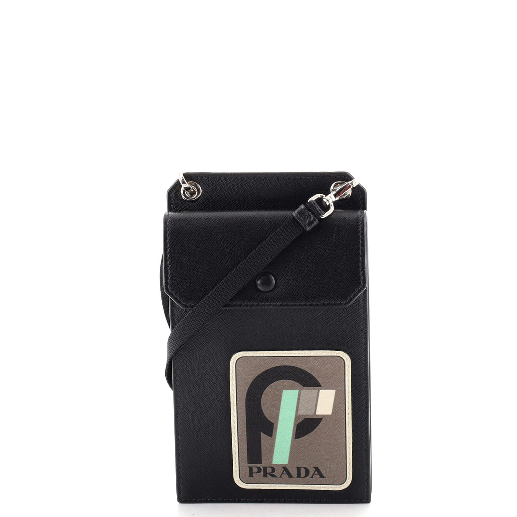 Prada mobile phone holder in saffiano leather