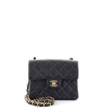 Chanel Vintage Square Classic Single Flap Bag Quilted Caviar Mini