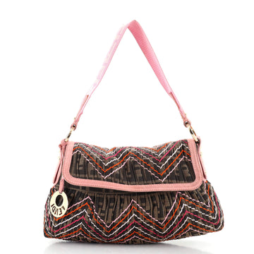Fendi Chef Flap Bag Multicolor Stitch Pleated Zucca Canvas Small