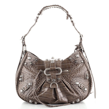 Balenciaga Le Cagole Giant Studs Shoulder Bag Crocodile Embossed Leather Small