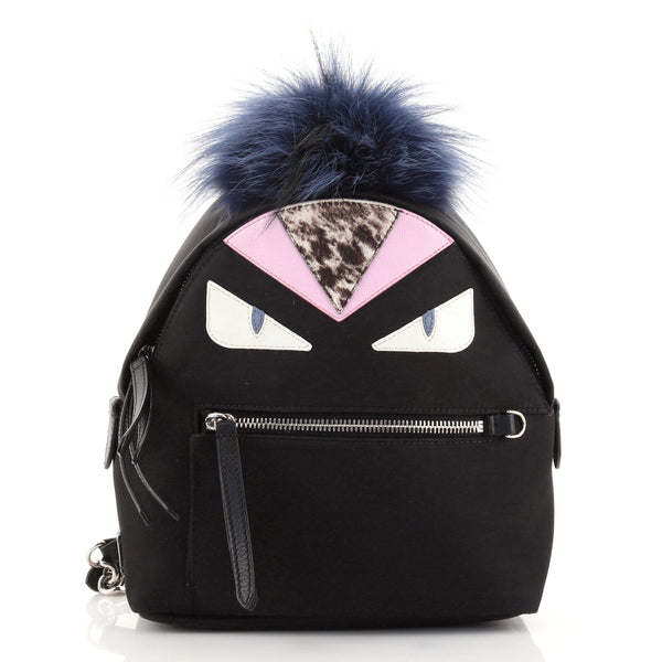 Fendi Monster Backpack Nylon with Leather and Fur Mini Black 1309941