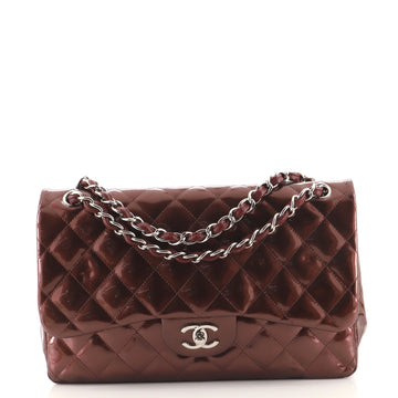 Chanel Classic Double Flap Bag Quilted Striated Metallic Patent Jumbo