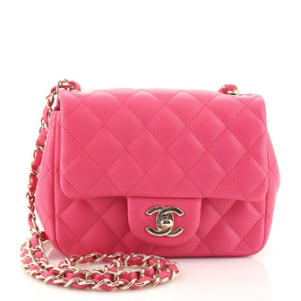 Chanel Square Classic Single Flap Bag Quilted Lambskin Mini Pink 1310972