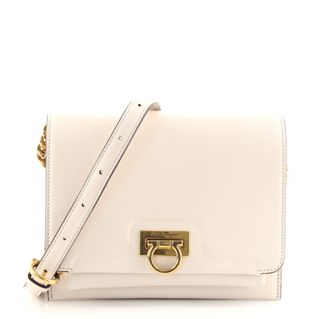 Salvatore Ferragamo Trifolio Flap Bag Leather Small White 1311621