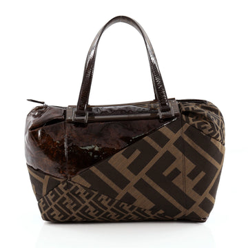 Fendi Raddica Boston Bag Zucca Canvas and Patent Large