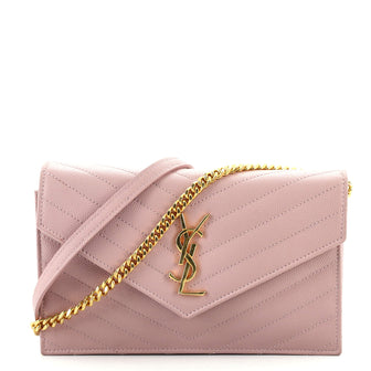 Saint Laurent Classic Monogram Wallet on Chain Matelasse Chevron Leather Small