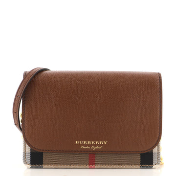 Burberry Hampshire Wallet on Chain Leather and House Check Canvas