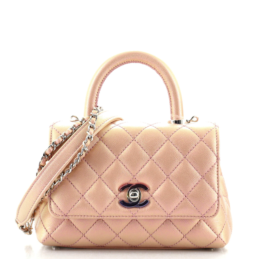 Chanel Coco Top Handle Bag Quilted Iridescent Caviar with Gradient Hardware  Extra Mini Metallic 1312843
