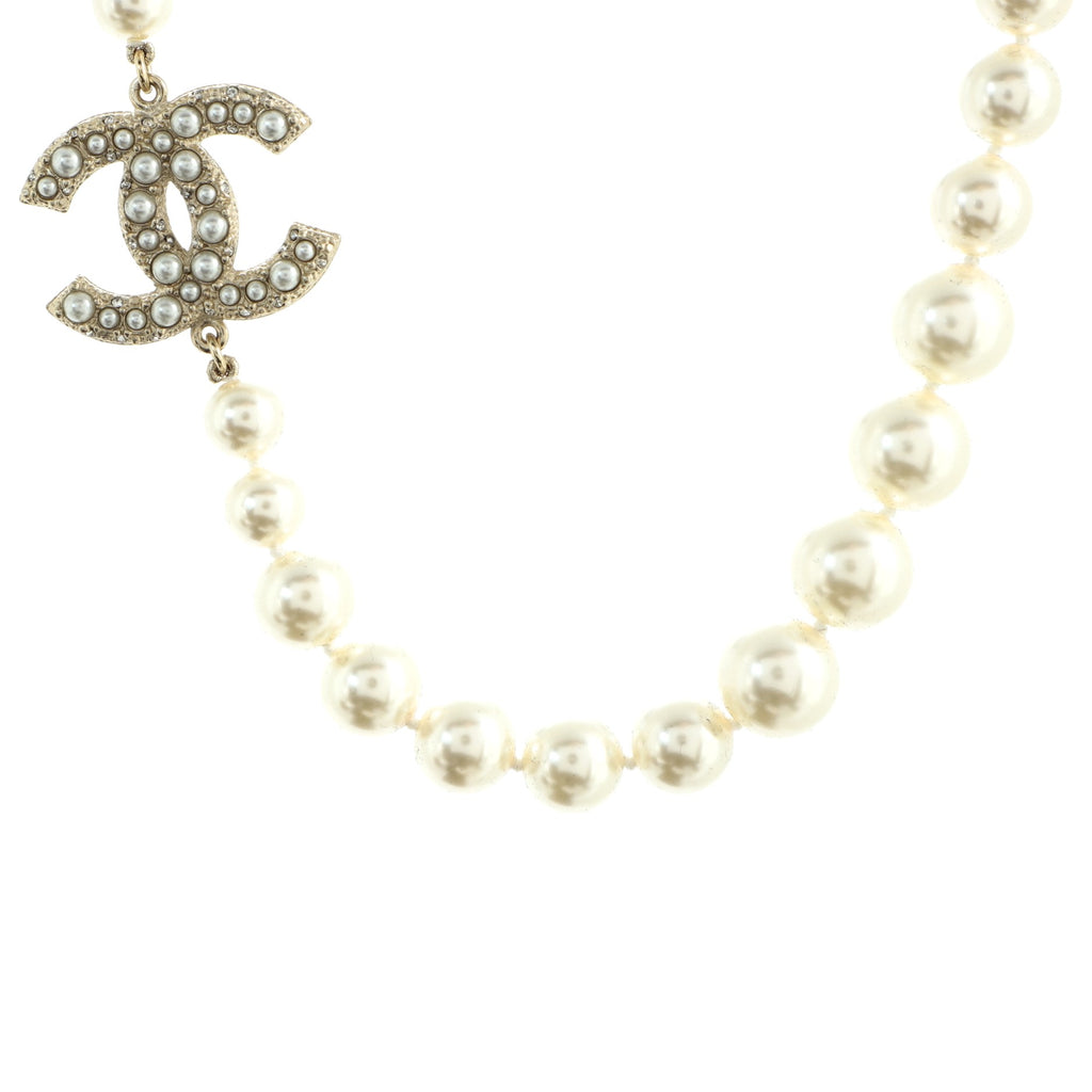 Chanel CC 100th Anniversary Short Necklace Metal with Faux Pearls and  Crystals Gold 1312903