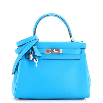 Hermes Kelly Handbag Blue Evercolor with Pallladium Hardware 28