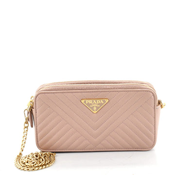 Prada Double Zip Wallet on Chain Crossbody Chevron Leather Mini
