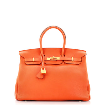 Hermes Birkin Handbag Orange Clemence with Gold Hardware 35