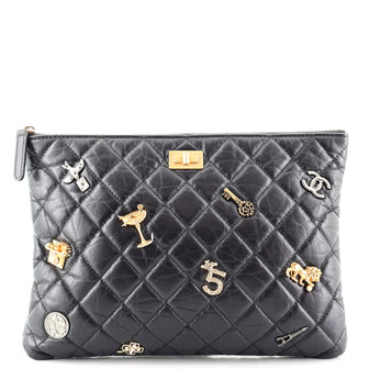Chanel Lucky Charms Reissue 2.55 O Case Clutch Quilted Aged Calfskin Medium