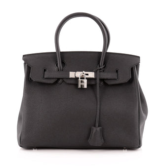 Hermes Birkin Handbag Black Togo with Palladium Hardware 30