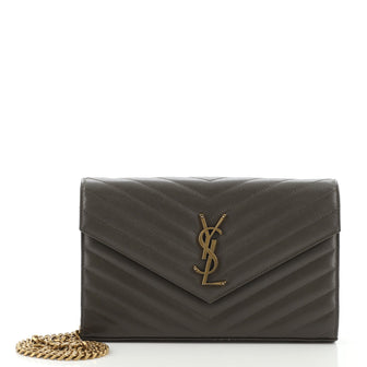 Saint Laurent Classic Monogram Wallet on Chain Matelasse Chevron Leather Medium