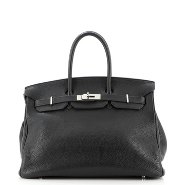 Hermes Birkin Handbag Black Clemence with Palladium Hardware 35