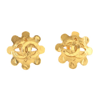 Chanel Vintage CC Flower Cutout Round Clip-On Earrings Metal