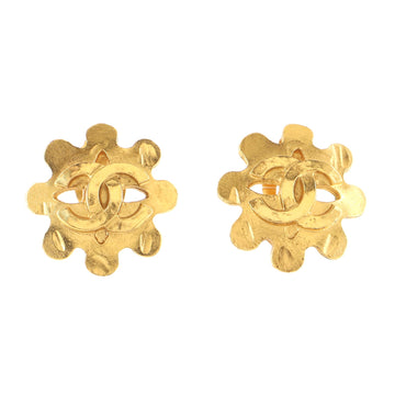 Chanel Vintage CC Flower Cutout Round Clip-On Earrings Metal