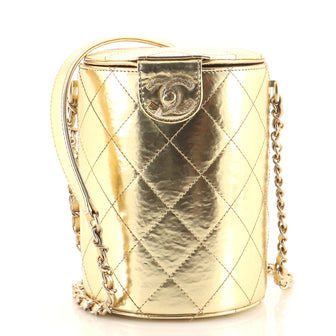 Chanel CC Turnlock Vanity Case with Chain Quilted Hammered Metallic Calfskin Small