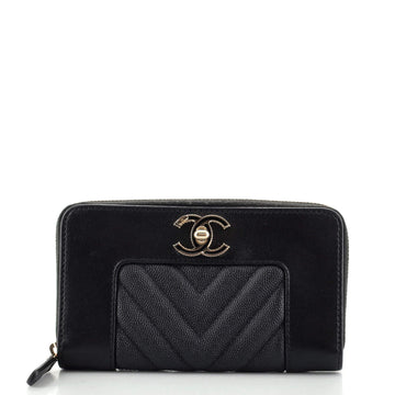 Chanel Mademoiselle Vintage Zip Around Wallet Quilted Sheepskin Small