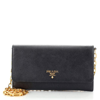 Prada Wallet on Chain Saffiano Leather with Metal Detail