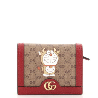 Gucci Doraemon Flap Card Case Printed Mini GG Coated Canvas