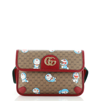 Gucci Doraemon Web Flap Belt Bag Printed Mini GG Coated Canvas