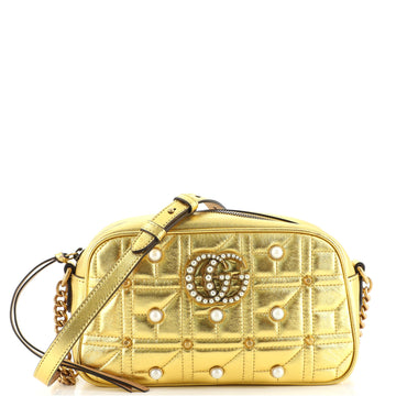 Gucci Pearly GG Marmont Shoulder Bag Embellished Matelasse Leather Small
