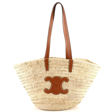 Celine Triomphe Basket Shoulder Bag Raffia with Leather Large