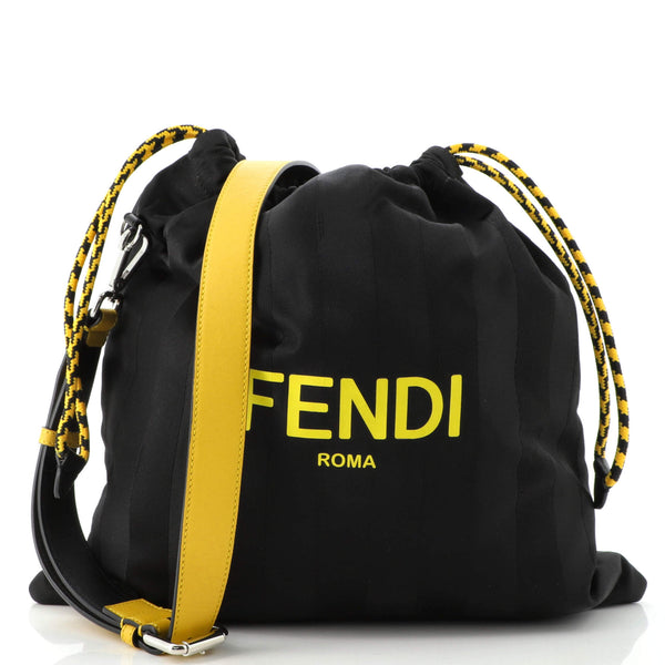 バッグ FENDI LOGO PLATE NYLON SHOULDER BAG Fendi Logo Drawstring Shoulder Bag Striped Nylon 131767