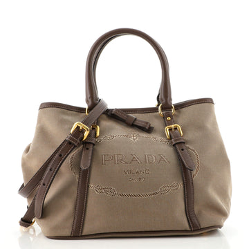 Prada Logo Convertible Tote Canvas with Leather Medium