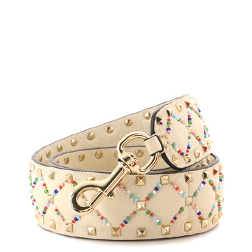 Valentino Rockstud Spike Shoulder Strap Quilted Beaded Leather Wide