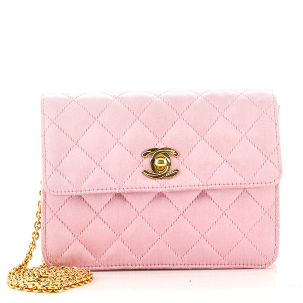 Chanel Vintage CC Chain Flap Bag Horizontal Quilted Satin Mini