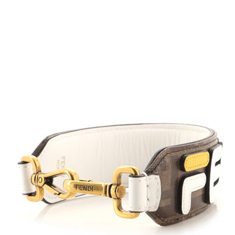 Fendi Mania Mini Strap You Short Shoulder Strap Leather and Zucca Coated Canvas with Applique