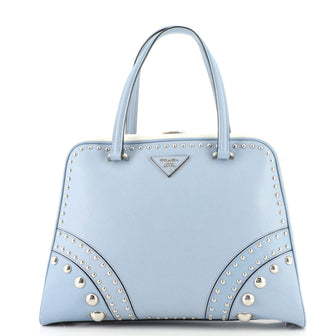 Prada Pyramid Top Handle Bag Studded Saffiano Leather Medium