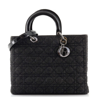 Christian Dior Vintage Lady Dior Tote Cannage Quilt Denim Large