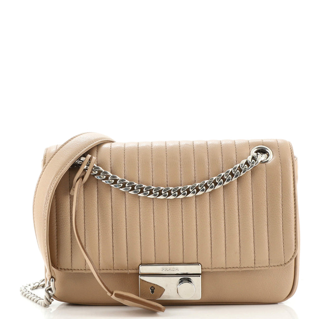 Prada Chain Flap Shoulder Bag Vertical Quilted Leather Medium 