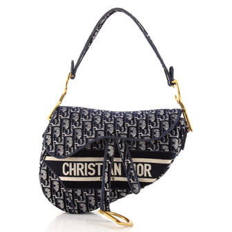 Christian Dior Saddle Handbag Logo Embroidered Oblique Velvet Medium