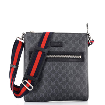 Gucci Web Strap Front Zip Messenger Bag GG Coated Canvas Medium