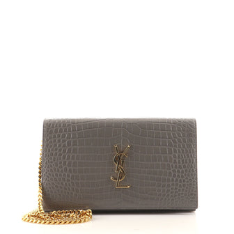 Saint Laurent Classic Monogram Wallet on Chain Crocodile Embossed Leather