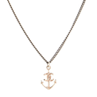 Chanel CC Anchor Pendant Necklace Metal with Faux Pearl and Crystal