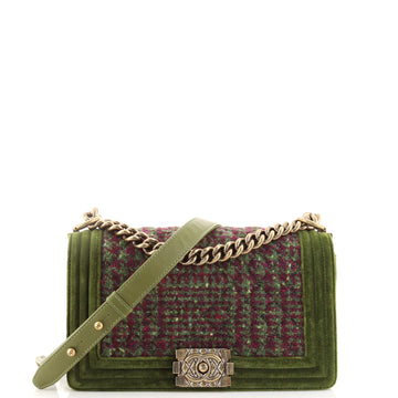 Chanel Paris-Edinburgh Boy Flap Bag Quilted Tweed with Velvet Old Medium