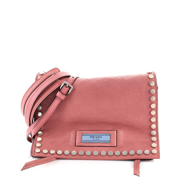 Prada Etiquette Flap Bag Studded Glace Calfskin Small
