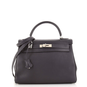 Hermes Kelly Handbag Blue Togo with Palladium Hardware 32