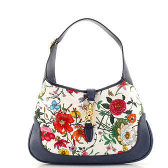 Gucci Jackie Hobo Flora Canvas with Leather Medium