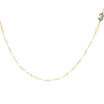 Chanel CC Long Floral Necklace Metal with Faux Pearl and Resin