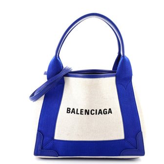 Balenciaga Navy Cabas Canvas and Leather XS