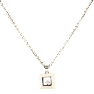 Chopard Happy Diamonds 1 Diamond Square Pendant Necklace 18K White Gold Floating Diamond
