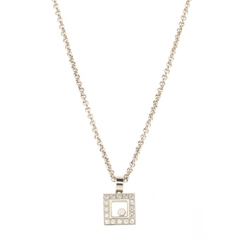 Chopard Happy Diamonds 1 Diamond Square Pendant Necklace 18K White Gold Diamonds